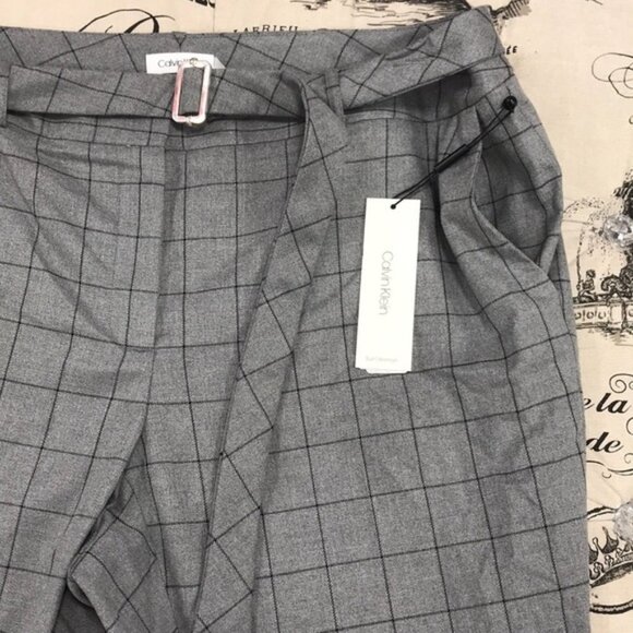 Calvin Klein PlusSize Belted Windowpane-Print Pant - Picture 4 of 6